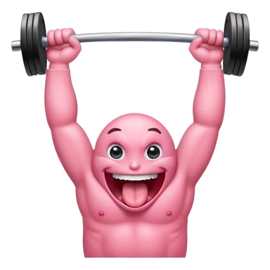 a tongue with eyes and arms, smiling, holding a barbell overhead sticker