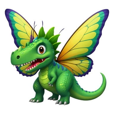 A dinosaur chewing on a huge butterfly sticker