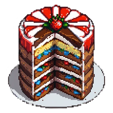 pixel art cake with a bite taken out showing the layers inside sticker