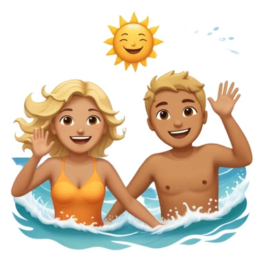 A person splashing water at their friend in the ocean, both laughing as the waves roll around them. The sun shines warmly above, capturing the joy of creating fun, embracing connection, and appreciating the moment with someone who makes life feel lighter.  sticker