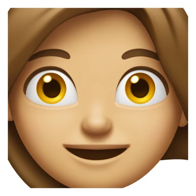 An emoji of a woman with long, straight brown hair and a large mouth, smiling with a friendly expression sticker