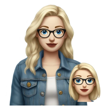 Hyper Realistic pale beautiful tattooed 3D woman with glasses and blue eyes wearing denim jacket sticker