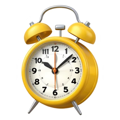 Generate a high-quality image of a generic yellow alarm clock with twin bells on top, classic shape, realistic color and shading, smooth gradient colors, no facial features, no brand marking


 sticker