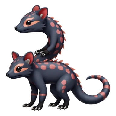Rare realistic warm-colored exotic cute epic aesthetic colorful Salandit-Civet-species-Fakemon-hybrid-creature, with markings, full body sticker
