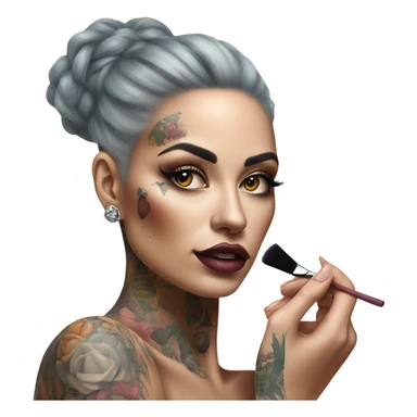 Hyper Realistic Beautiful tattooed woman applying her makeup in a mirror  sticker