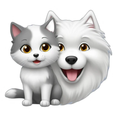 samoyed and gray cat playing sticker