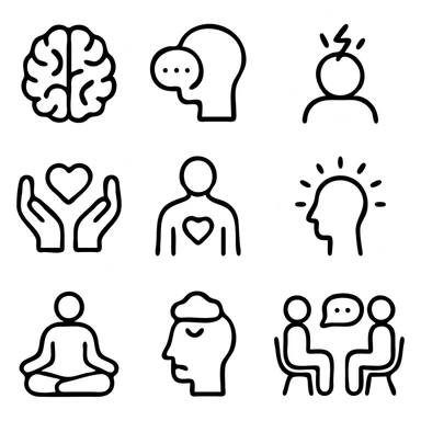 Mental Health icon set. Wellness and psychology related line icons: brain, therapy, stress, support, self-care, mindfulness, meditation, depression, counseling and emotion . Editable stroke.
 sticker