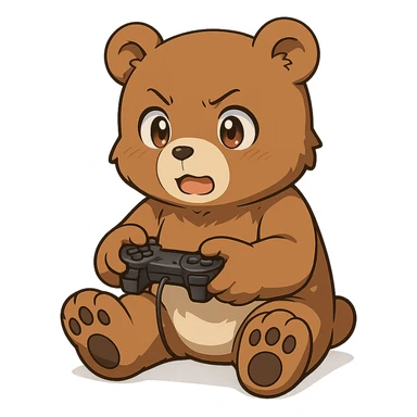 anime style bear playing video games sticker
