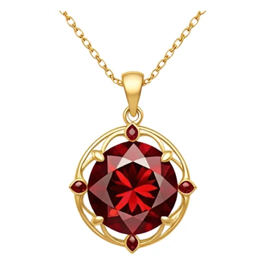 shimmering red garnet pendant with a gold chain, exuding magic and grounding energy sticker