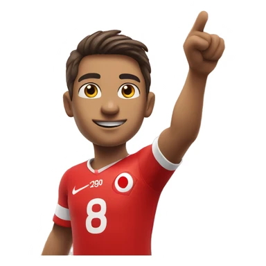 A young Turkish football player holds his jersey emblem with his right hand, points the sky with his left hand sticker