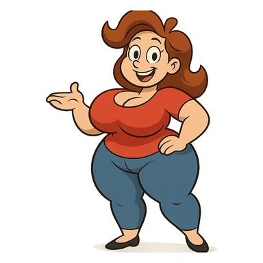 A woman with exaggerated proportions, focusing on a cartoonish and playful style sticker