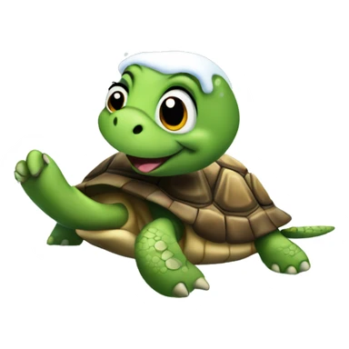 Happy excited turtle enjoying the first snow sticker