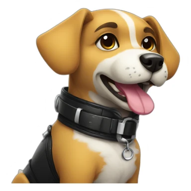 Dog furry posing in latex clothing with collar sticker