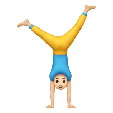 "3D man emoji doing a handstand, cheerful, colorful cartoon style, bright vibrant colors, simple background." sticker
