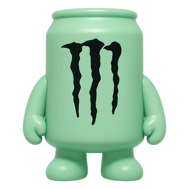 monster energy drink can, vinyl figure style, glossy plastic look, isolated on transparent background sticker