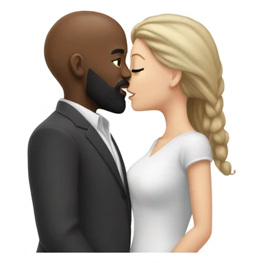 White girl brunette kissing black bald man with beard sticker