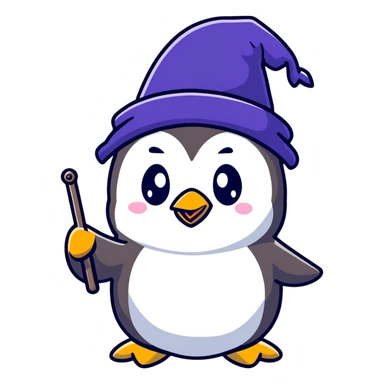 cute penguin wizard casting spell with wand sticker