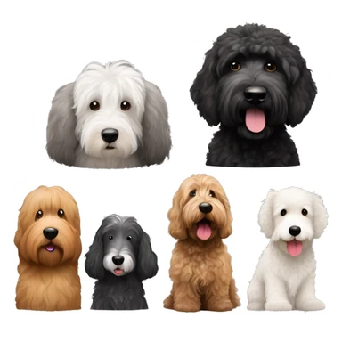 Black goldendoodle, brown golden doodle, old English sheepdog, and a black goldendoodle  sticker