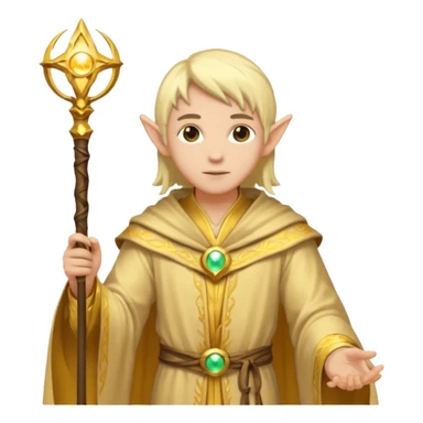{
      "type": "human",
      "look": "light elf healer, golden robe, staff",
      "description": "a light elf healer wearing a golden robe and holding a staff"
    } sticker