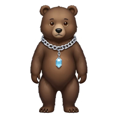 Full-length dark bear with detailed fur, on all four legs, wearing only a clean simple ice chain collar, no pendants or attachments sticker