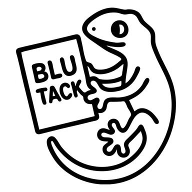 a gecko holding a pack of blu tack, minimal, bold lines sticker