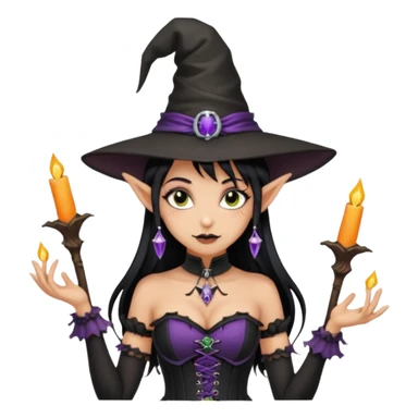 Goth and tan elf girl in witch hat and corset sticker