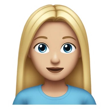  girl with long straight blonde hair, blue eyes, she wear so much make-up, has a pink t-shirt sticker