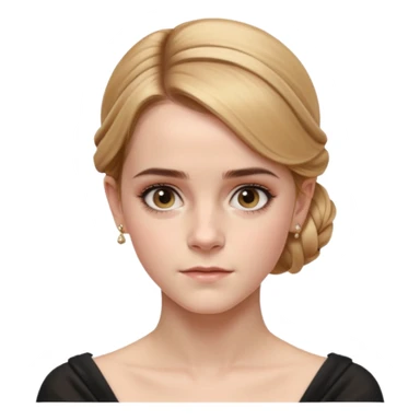 Cinematic Emma Watson Realistic Rococo Portrait, depicted with lifelike skin texture, subtle rosy undertones, and soft natural lighting that enhances the gentle contours of her face. Her intricately detailed golden blonde hair is elegantly styled in an updo, sticker