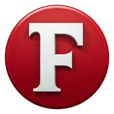 a white color letter F in surrounded with a circle deep red circle, the whole combination has a liquid texture to it and is giving the mackintosh vibes, the font was a bold modern one sticker