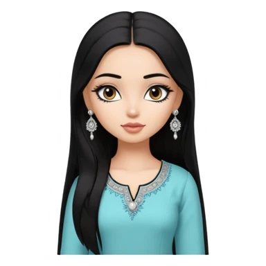 generate a pretty bratz girl wearing a kurti, eyeliner on, long straight hair, silver jhumkas in ear sticker
