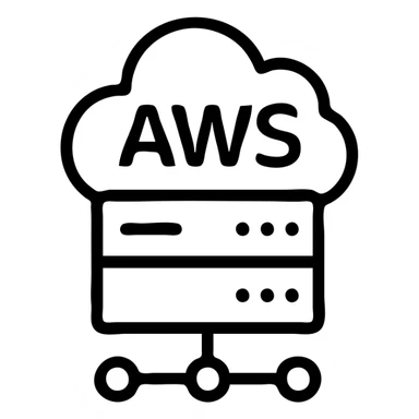 AWS server icon, outlined, techy, with cloud and network lines sticker