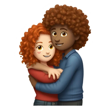 brown curly haired girl hugging red head boy sticker