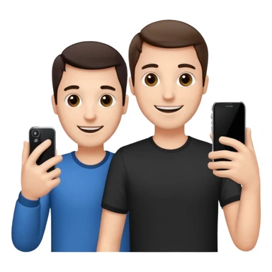 happy man hold a phone with your hand, showing a camera app open and another hand hold a phone without camera app open sticker