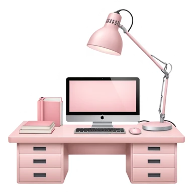 Pale Pink  Big Workstation and Light Pale Pink book and Light Pale Pink wide desk lamp and Light Pale Pink computer for Lease sticker