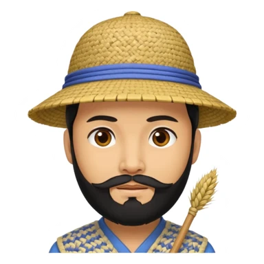 chinese man wearing rice hat wit beard sticker