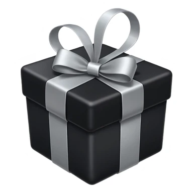 black present with a silver ribbon, simple, apple emoji style, no text sticker