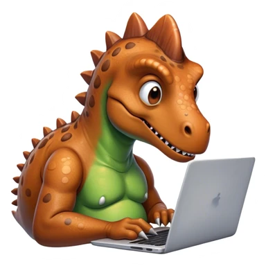 tired dinosaur working on laptop  sticker