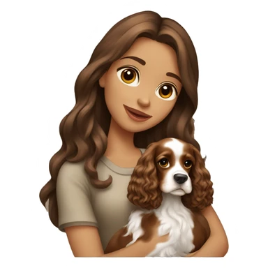 Beautiful stylish girl with long brown hair holding in her arms puppy English Cocker Spaniel sticker