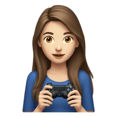 Caucasian Girl with long Brown hair holding a playstation 4 controller looking at a screen sticker