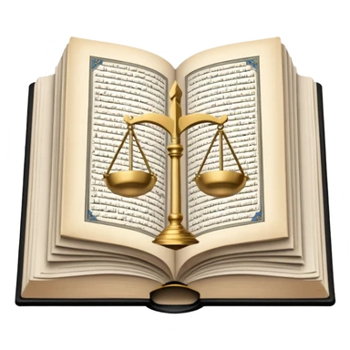 
an open Koran lies, in the center of its pages the scales of justice hover, in the background a mosque is visible, and from the Koran a road diverges, going off into the horizon sticker