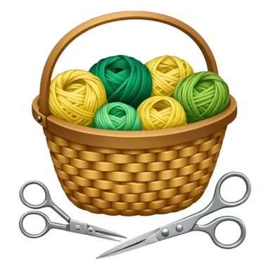 A tidy basket with neatly arranged green and yellow skeins and scissors. sticker