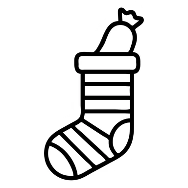 quirky icon of a striped sock with a sausage inside, outlined style, modern and fun, minimal details sticker