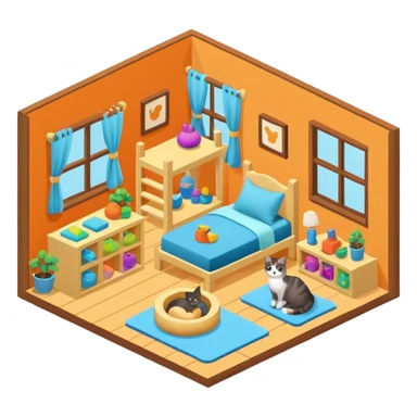 cat room interior isometric sticker