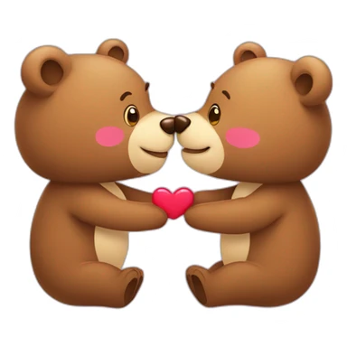 Female bear and male bear kissing, face only, with hearts above them sticker