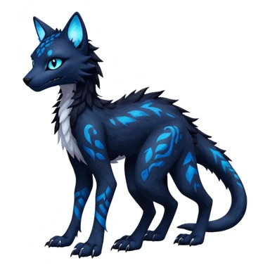 Kawaii dark blackish edgy fantasy ethereal feline-vernid-sergal-monster-fursona animal creature full body with intricate markings  sticker