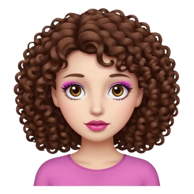 Curly brown hair white skin with brown eyes and long eyelashes and pink lips sticker