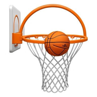 Minimalist orange Spalding basketball going through a white basketball net, swishing through hoop, iOS emoji style sticker