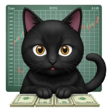 stock investing black and smart cat, with stock charts and money sticker