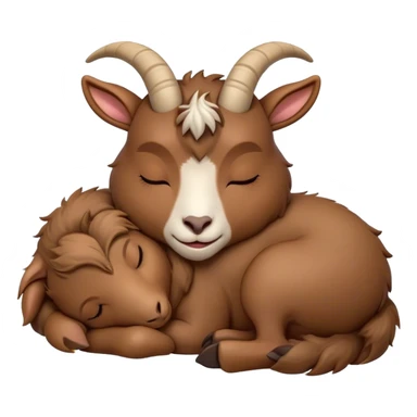 Meme-Worthy Cute Sleeping Brown Goat Portrait Emoji, Head resting peacefully with a contented smile, showcasing a robust build and a luxuriously soft brown fur, eyes shut in a serene, restful nap, Simplified yet hilariously adorable features, highly detailed, glowing with a soft, drowsy light, high shine, relaxed and utterly lovable, stylized with an air of playful laziness, bright and heartwarming, soft glowing outline, capturing the essence of a comically sleepy goat, so meme-worthy it feels like it could instantly become the next viral sensation of adorable slumber! sticker