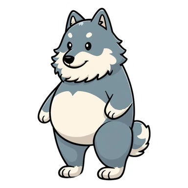 Gray wolf with an oversized pregnant belly, standing profile view, fluffy fur sticker